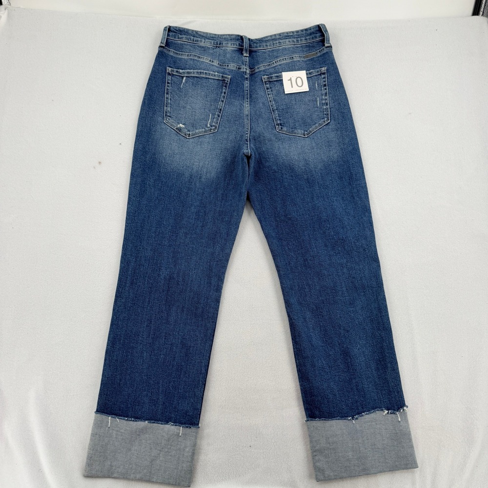 KanCan High Rise Straight Leg Cuffed Hem Distressed Jeans Women 10 Baggy NEW - Picture 2 of 9